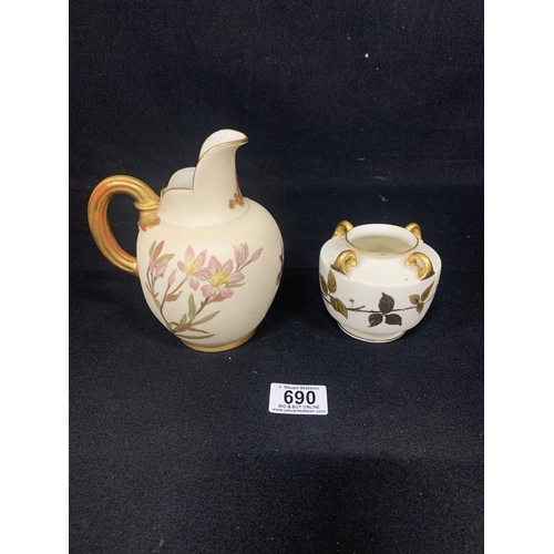 690 - Royal Worcester Blush Jug, height 15 cms and Pot