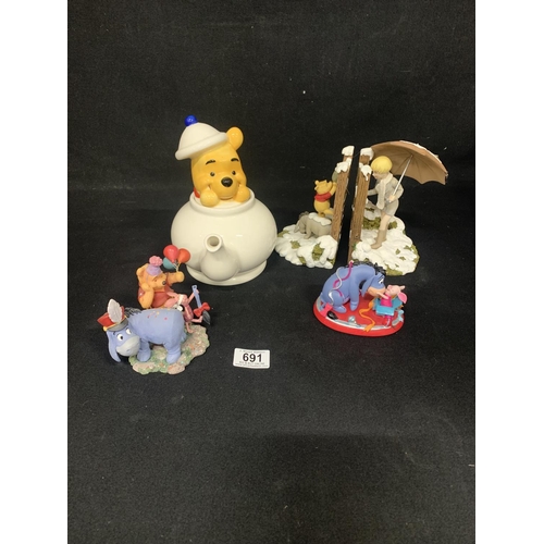 691 - Winnie the Pooh Teapot and figures