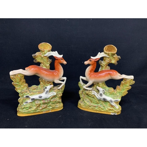 730 - Pair of Victorian Staffordshire Deer figures, height 29 cms