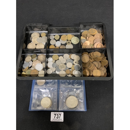 737 - Tray of English and Foreign Coins