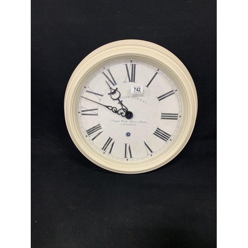 742 - Large cream metal wall clock, Newgate Clock Company,  diameter 48 cms working