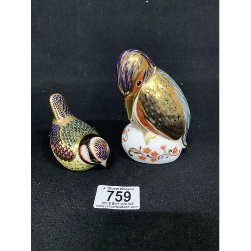 759 - Royal Crown Derby Kingfisher and Sparrow Paperweights