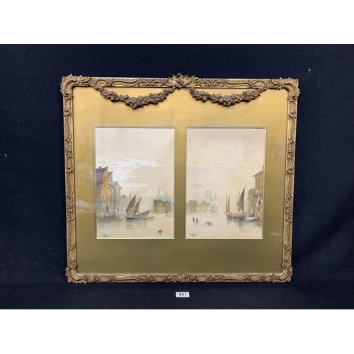 801 - Gilt framed double Watercolour of Venice signed by A Vincent, 70 x 63 cms