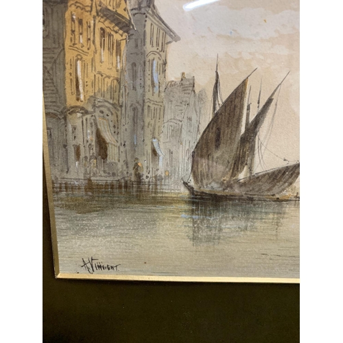 801 - Gilt framed double Watercolour of Venice signed by A Vincent, 70 x 63 cms