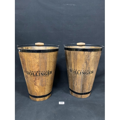 804 - Pair of Wooden Bollinger Champagne buckets, height 40 cms