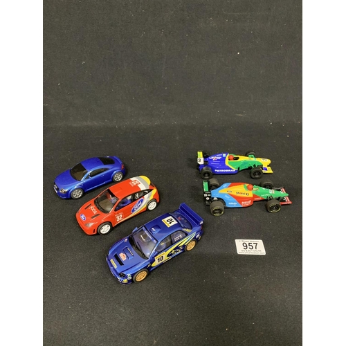 957 - Five Scalextric Cars unboxed