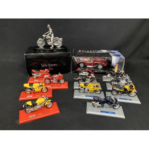 960 - Leonardo Silver Dreams Figure, Boxed Testa Rossa and 11 Maisto Model Motorcycles (3)