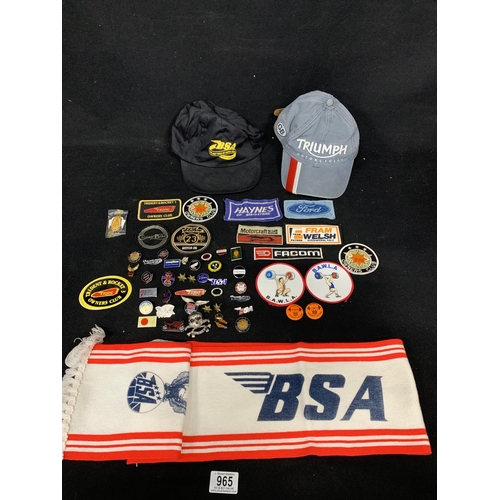 965 - Enamel Motorcycling Badges, cloth badges, scarf and caps