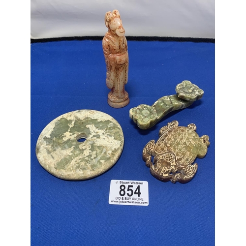 854 - Four carved Jade items