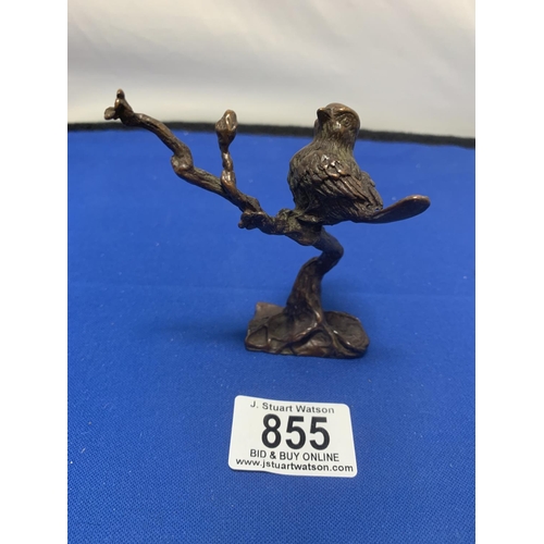 855 - Japanese Bronze Bird in Tree, height 9.5 cms