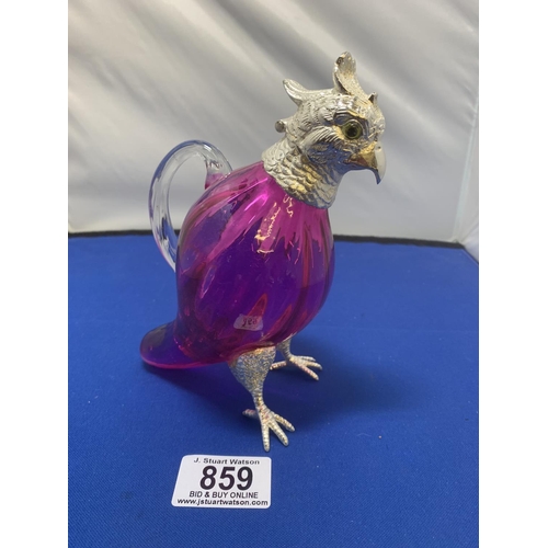 859 - Cranberry Glass and Silver Plated Parrot Jug Decanter