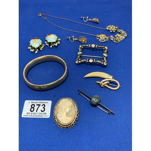 873 - Rolled Gold Bangle, vintage Buckle Brooch and jewellery