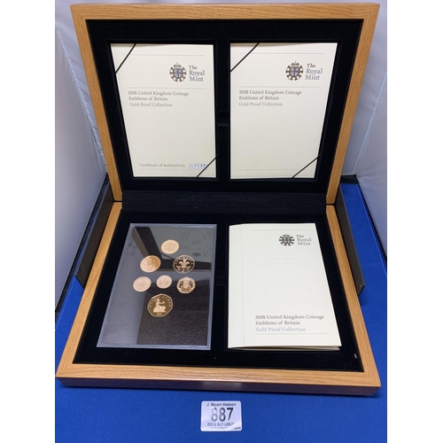 887 - Royal Mint 2008 UK Emblems of Britain Gold Proof 7 Coin Set in wooden presentation case, no 1197 of ... 