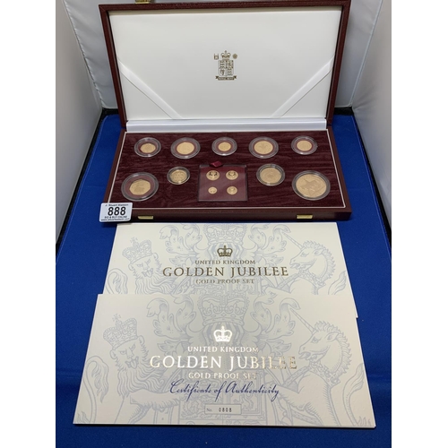 888 - Royal Mint 2002 Golden Jubilee Gold Proof 13 Coin Set including Maundy Set, no 808 of 2002, in red l... 