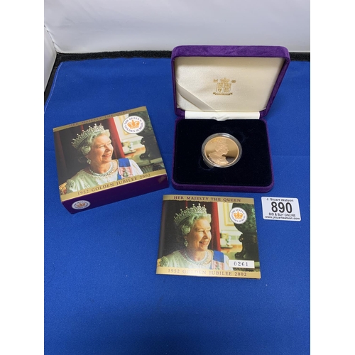 890 - Royal Mint 2002 Gold Proof Crown, no 261 of 5502, 22ct Gold weight 39.94 gms