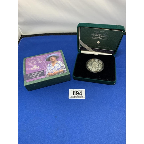 894 - Royal Mint Silver Proof Queen Mother Piedfort Crown