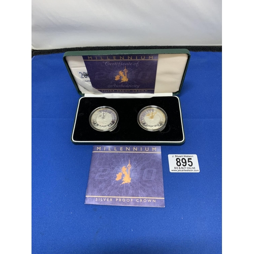 895 - Royal Mint Silver Proof pair of Millenium Crowns