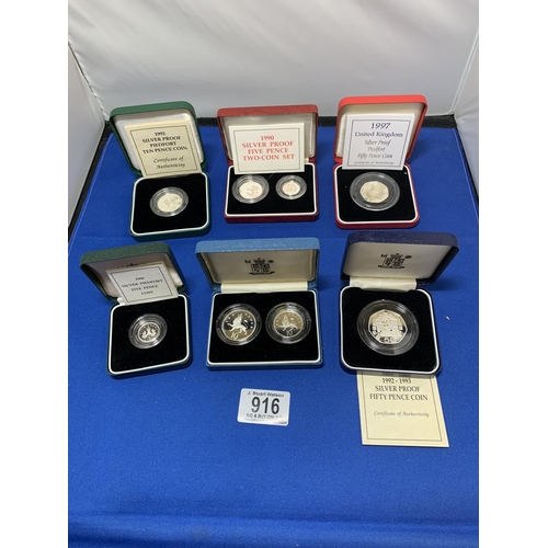 916 - Six Royal Mint Silver Proof Coin Sets