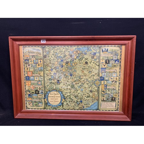 479 - Framed Whitbread metal Inn Sign Map of West Kent and East Sussex, overall size 100 x 70cms