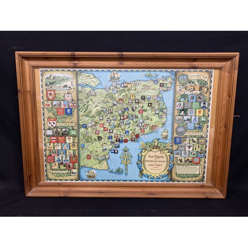 478 - Framed Whitbread metal inn sign Map of East Kent, overal Size 100 x 70cms