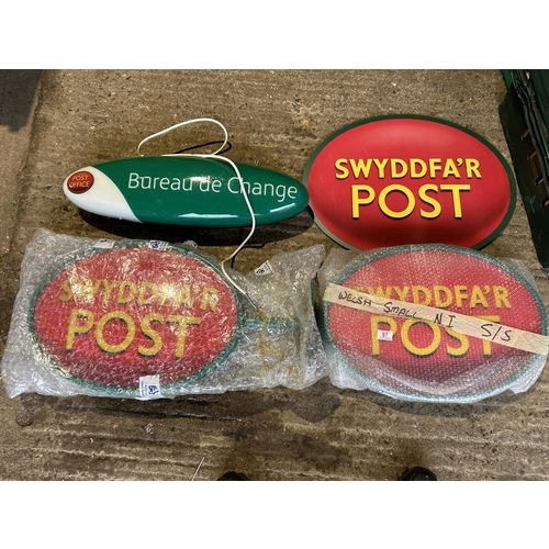 97 - An illuminating Welsh post office sign, together with two other perspex Welsh Post Office signs and ... 