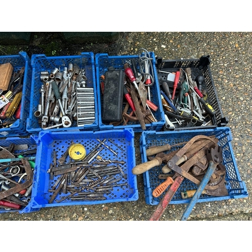 127 - 12 Trays of assorted tools, spanners etc
