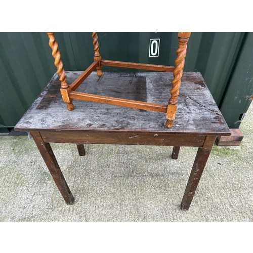 292 - An oak table together with an oak barley twist stool