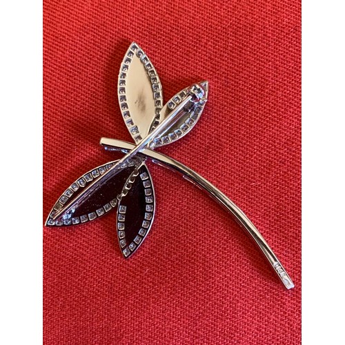 840 - A Modern 18ct White Gold and Diamond Dragonfly Brooch, marked 750 D1.45, weight 11 gms