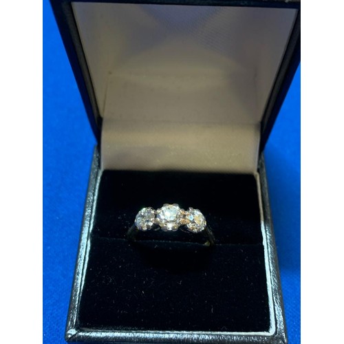 878 - An unmarked 18ct Yellow Gold & Platinum three stone Diamond Ring, Old Cut Diamonds, approx .35, .4 &... 