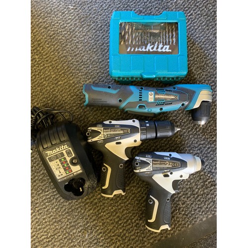 340 - A cased Makita Cordless drill and driver set with charger (lacking batteries)