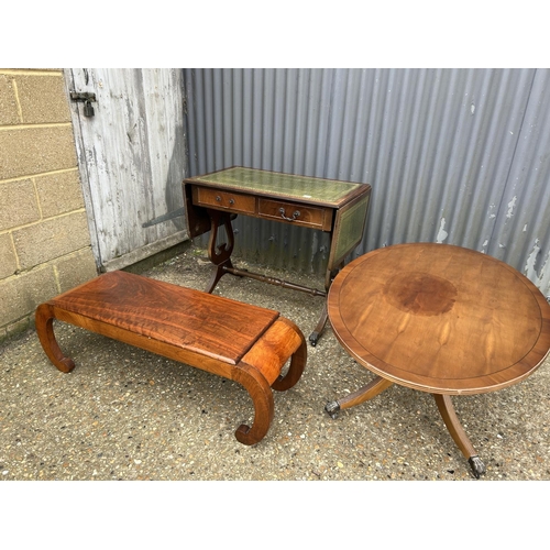 142 - A repro sofa table together with 2 coffee tables