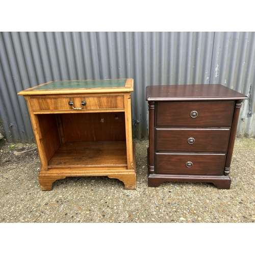 145 - A chest of three drawers together with a leather top bookcase
