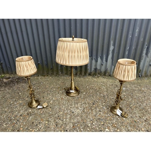 181 - Three polished nickel table lamps