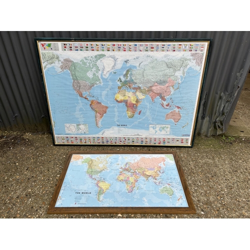 191 - Two very large framed and glazed maps of the world - larger measures 150x105