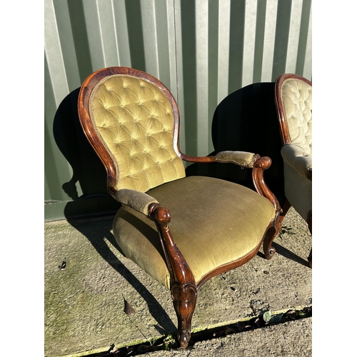 244 - A reproduction Victorian style button back chaise lounge with matching spoon back chair