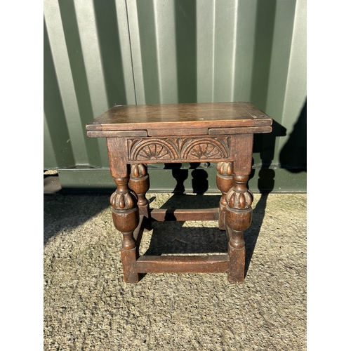 252 - An unusual oak drawer leaf joint stool / table 43x27x50