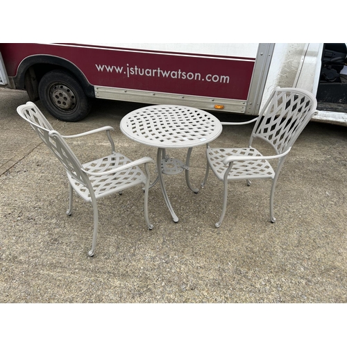 360 - A modern grey aluminium garden table with two chairs