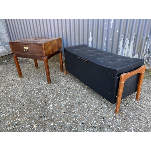 42 - A retro teak bedside and a vinyl blanket box