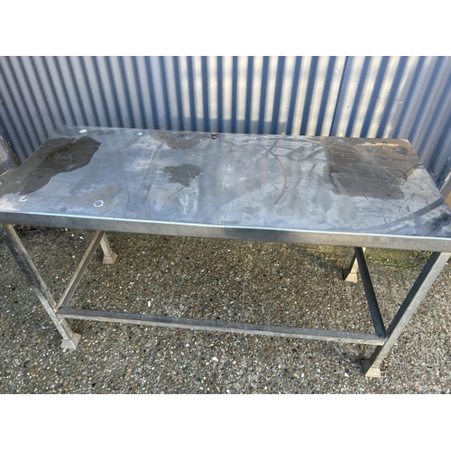 97 - A steel framed butchers prep table with stainless steel top 153x50x90