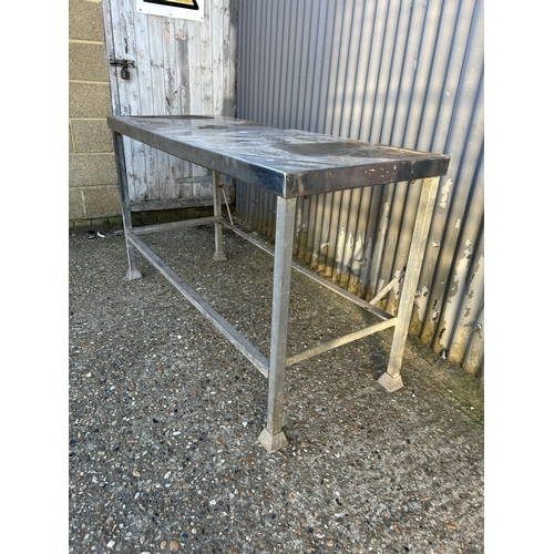 97 - A steel framed butchers prep table with stainless steel top 153x50x90