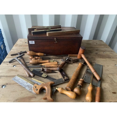 410 - Mahogany Tool Box and Tools