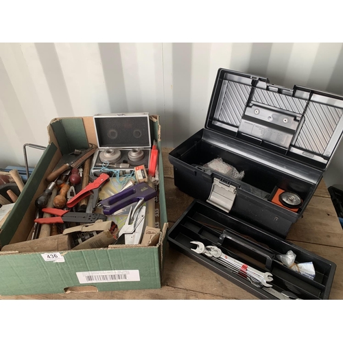 436 - One tray of assorted tools and plastic toolbox