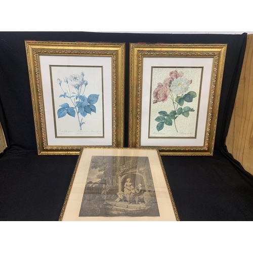 451 - 2 Large gilt framed botanical prints 68 x 84cms and gilt framed print - Returned from Market