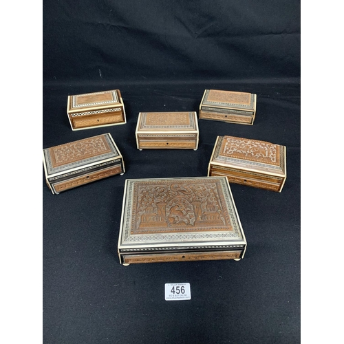 456 - 6 Eastern carved boxes, 2 a/f, largest 20 x 15 x 7cms