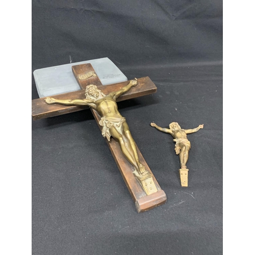 458 - 2 brass crucifix, largest 43 x 30cms