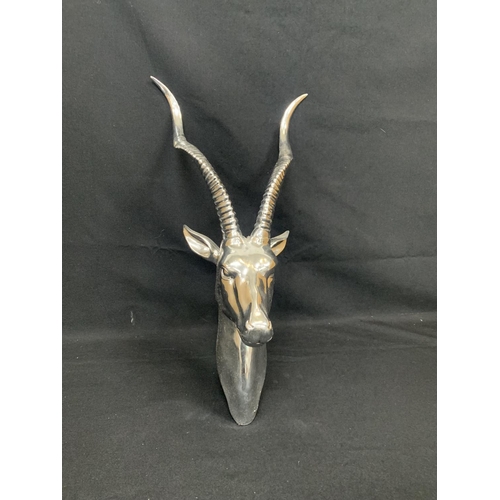 463 - Wall mounted silver effect antelope head, height 58cms