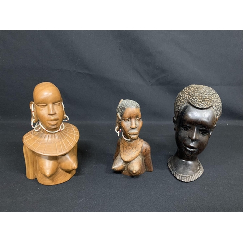 467 - 3 carved wooden African busts, tallest 22cms