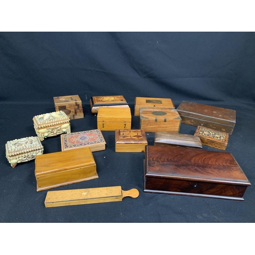 472 - Two antique mahogany boxes and collection of other boxes