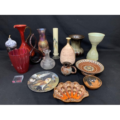 474 - Seven pieces of glassware and Paperweight and assorted pottery ware including a Rye pottery vase and... 