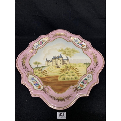 537 - Pink porcelain Sevre style cabinet platter 52 x 52 cms